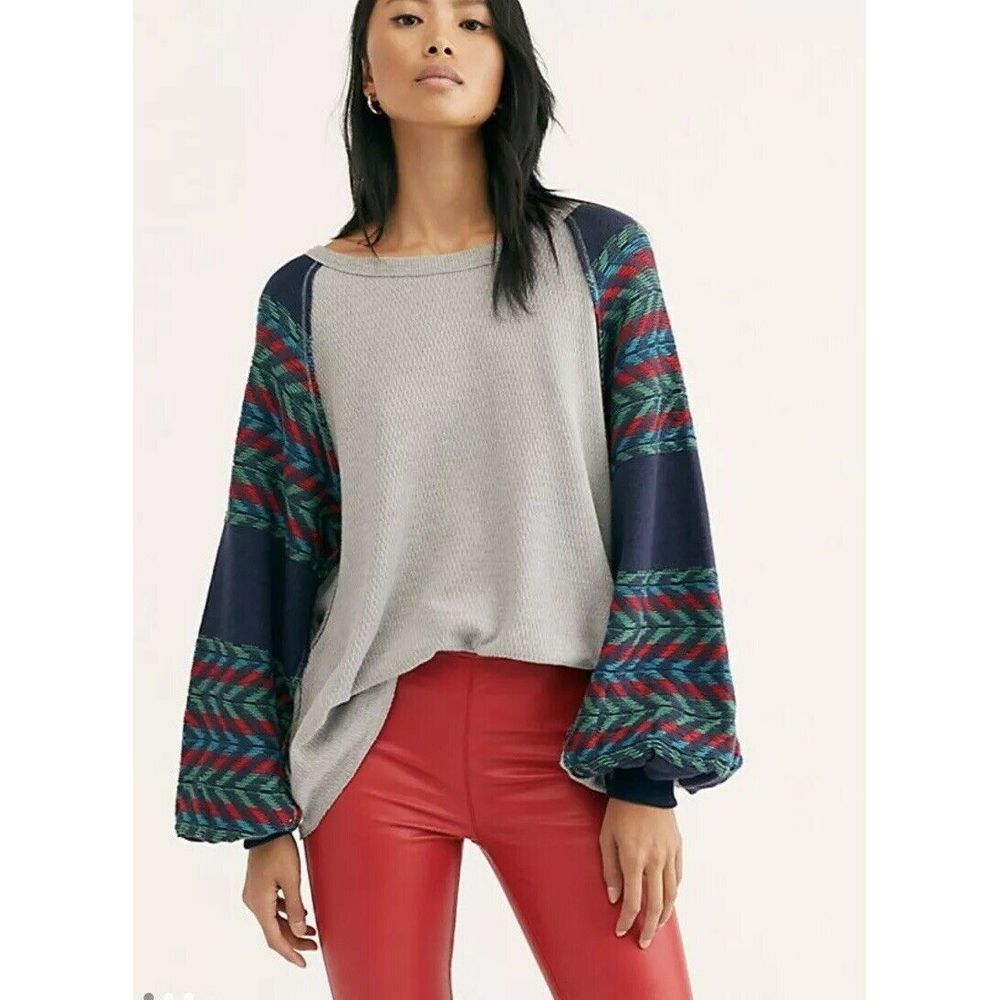 Free People Rainbow Dreams Balloon Sleeve Top